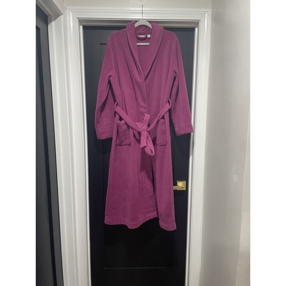 L.L. Bean Purple Fleece Robe Womens Large PETITE Shawl Collar Belted Long Cozy